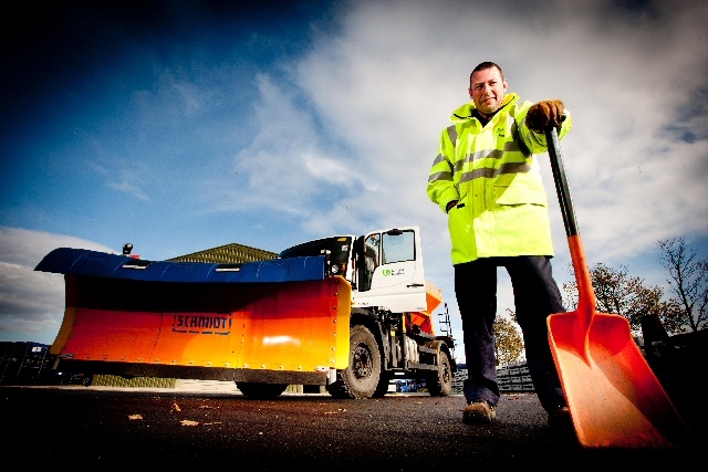 Paul Cookson from United Utilities' emergency plant team with the new snow plough 
