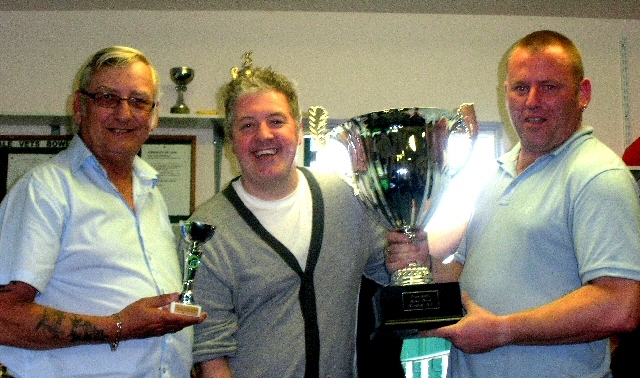 John McGarry being awarded the President's Trophy by Councillor Dale Mulgrew and Club President Pete Metcalf.