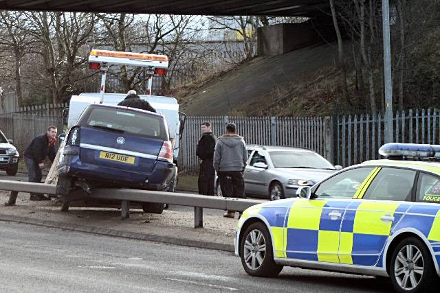 The car was clipped by a van causing it to spin and land on the central reservation 