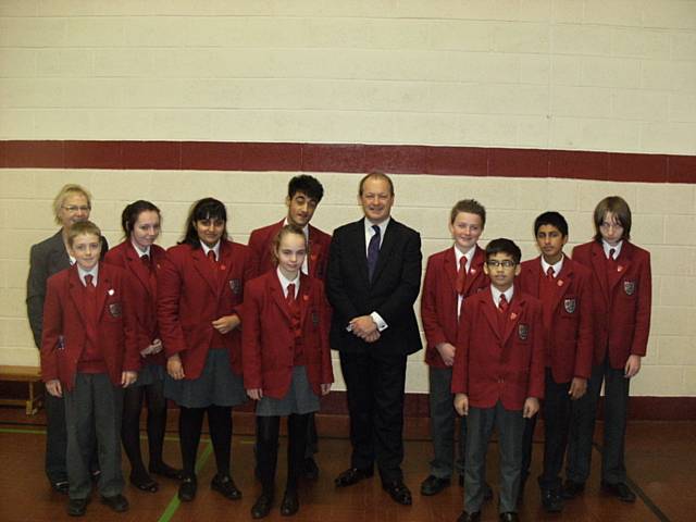 Rochdale MP Simon Danczuk with Deputy Head Mrs White and the Senior Form Captains