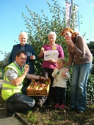 Bob Bevan, Rochdale Council town centre parks ranger, Derek Addy, local orchard planter, Carey Robinson, Rochdale Council and Pennine Edge Forest co-ordinator, Kathryn Taylor and Megan Robey.