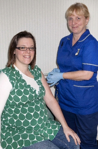 Rochdale patient Catherine White, with midwife Colette Collier at Rochdale Infirmary antenatal clinic