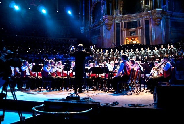 Mr Rigg, the Youth Band and Ysgol Dinas Bran Male Voice Ensemble