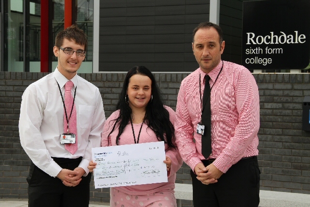 Psychology teacher George Thomas, student Kelly Minshull and College Principal Julian Appleyard

 

