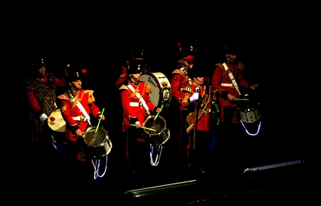 The Corps of Drums of the Royal Regiment of Fusiliers surprised the audience with a 'neon' performance