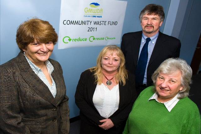 Chrissy Cartledge from PEARLS, Tina Wright from PEARLS, Councillor Neil Swannick, Chair of GMWDA and Councillor Rosemary Jones, Chair of the Community Waste Fund panel