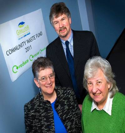 Liz Jackson, Director of REBUILD, Councillor Neil Swannick, Chair of GMWDA and Councillor Rosemary Jones, Chair of the Community Waste Fund panel.