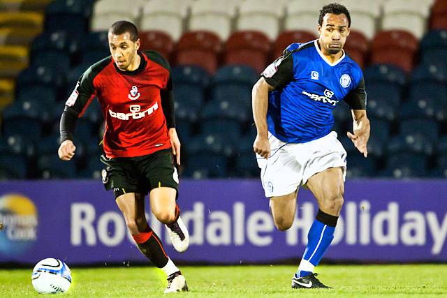 Rochdale 0 - 0 Bournemouth<br \>Anton Robinson chased by Chris O'Grady