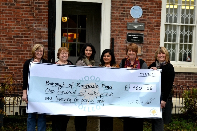 Michelle Green and Karen Humphrey (right) presenting the cheque to the Borough of Rochdale Fund