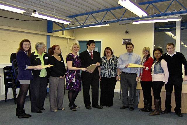 Travel & Tourism students present their report relating to Rochdale Town Centre to: 
Margaret Cigna, Exchange Shopping Centre; Lynsey Roscoe, Wheatsheaf Shopping Centre, Carol Hopkins, Rochdale Council, Janet Brooks and Martin Ledson from the Rochdale Development Agency.

