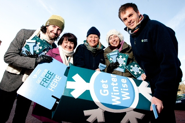 United Utilities staff Jason Boardman, Janice Faulkner, Karen Butler, Louise Elliott and Dane Brookes with some of the free winter advice packs the company will be handing out in Rochdale