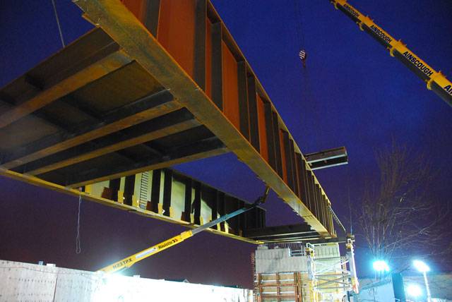 Engineers building the Metrolink line to Rochdale have installed a 52 metre long viaduct in the town