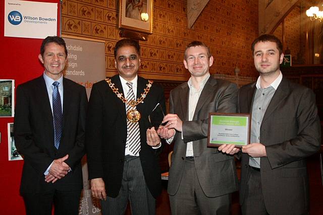 Mayor Ali, David Ward of Wilson Bowden, Simon Parker and David Dickinson of Seven Architecture - Rochdale Borough Design Award winners