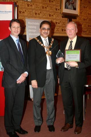 David Ward of Wilson Bowden, Mayor Ali and David Gore of TFS Design - Rochdale Borough People's Design Award winner