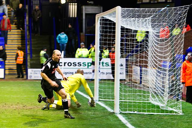 Tranmere Rovers 1 - 1 Rochdale<br />Gary Jones peels away in celebration having beaten Warner in the Tranmere goal to score a last gasp equaliser for Dale