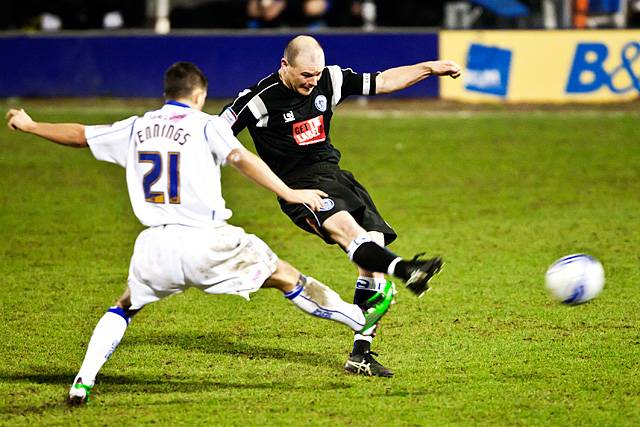 Tranmere Rovers 1 - 1 Rochdale<br />Gary Jones shoots as Dale Jennings trys to block