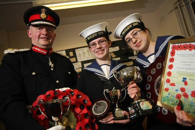 Sisters Jenny and Helen Lane, who between them raised £2,641.87 with the Lord Lieutenant Warren Smith at last year’s Cadet Poppy Appeal Awards.