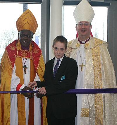 The Archbishop of York, Dr John Sentamu, Connor Russell and the Bishop of Middleton, the Right Revd Mark Davies