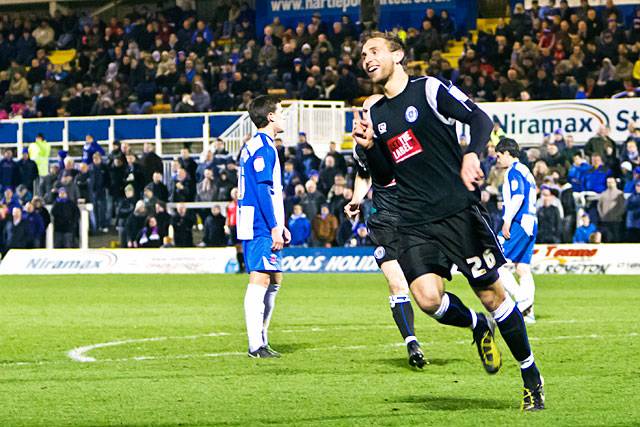 Hartlepool United 0 - 2 Rochdale<br />Craig Dawson reels away to celebrate his goal