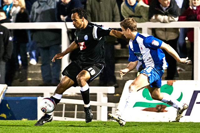 Hartlepool United 0 - 2 Rochdale<br />Chris O'Grady closely watched by Steven Haslam