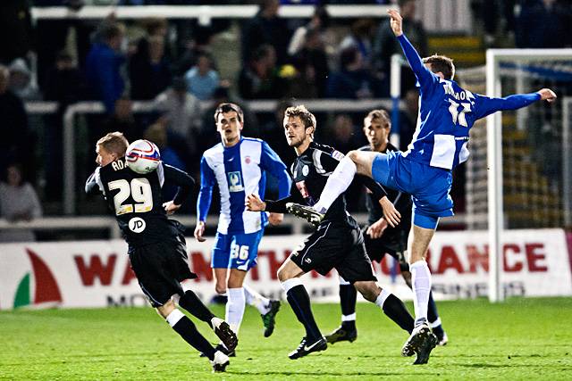 Hartlepool United 0 - 2 Rochdale<br />Andy Monkhouse with an acrobatic clearance