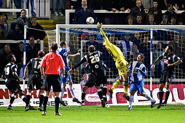 Hartlepool United 0 - 2 Rochdale<br />Owain Fon Williams saves