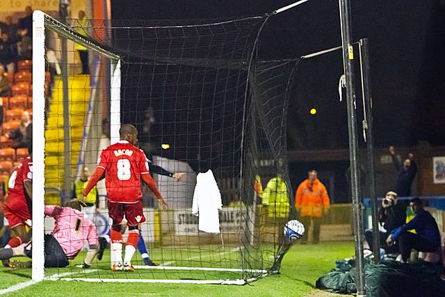 Rochdale 2 - 0 Charlton Athletic<br />Therry Racon can only watch as the all hits the back of the Charlton net