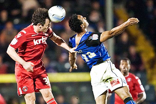 Rochdale 2 - 0 Charlton Athletic<br />Christian Dailly fouls Chris O'Grady to win the ball