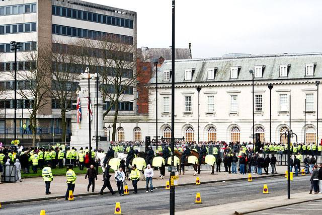 EDL and UAF demos<br />Police containment at the Cenotaph