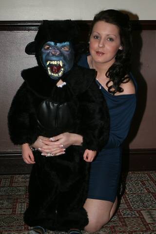 Riley in his King Kong costume with mum, Stacey