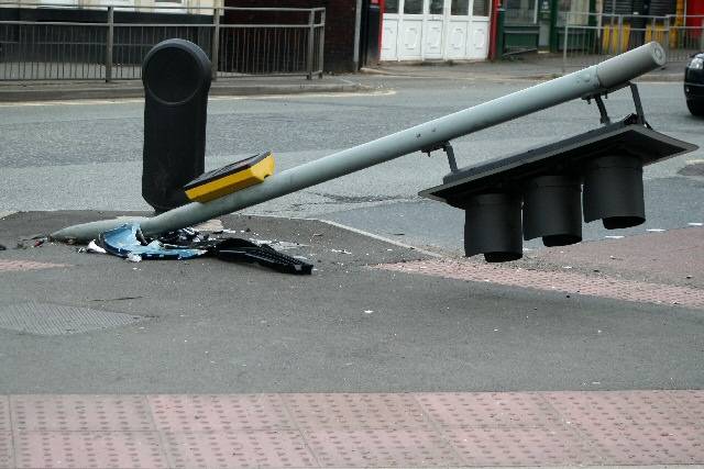 The traffic lights knocked down in Castleton