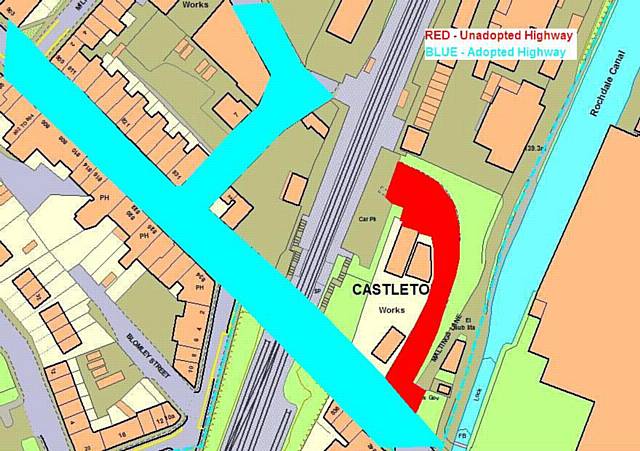 This drawing shows what highway is adopted and what highway is unadopted around Castleton Station. The red part is the station car park