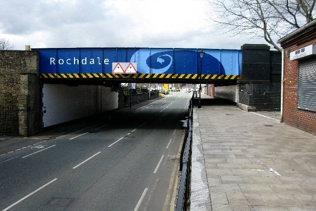 The newly painted bridge on Oldham Road