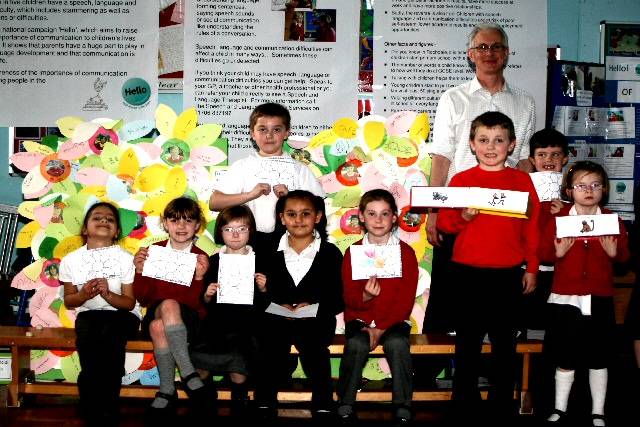 Castleton Primary School children taking part in a word activity with Mr Cook