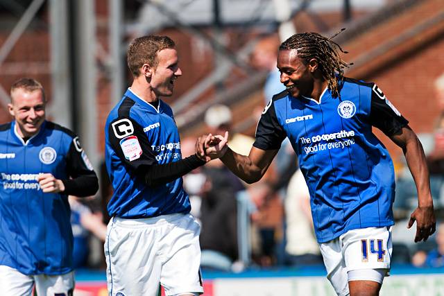 Rochdale 2 - 2 Peterborough United<br />Matt Done congratulates Jean Louis Akpa-Akpro 