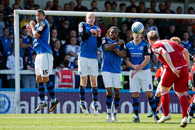 Rochdale 2 - 2 Peterborough United<br />The Dale wall jump as one!