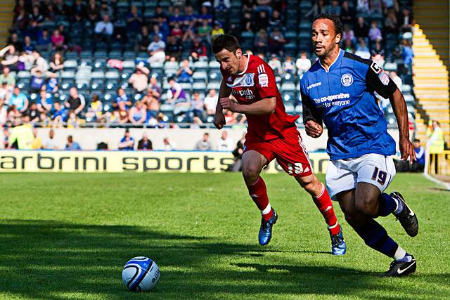 Rochdale 2 - 2 Peterborough United<br />Chris O'Grady runs at the Peterborough defence