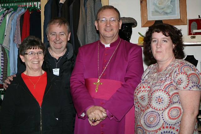 Volunteer, Margaret Shewring, Manager, Geoff Wilson, the Bishop of Middleton, Rt Revd Mark Davies and Assistant Manager, Fiona Wilson