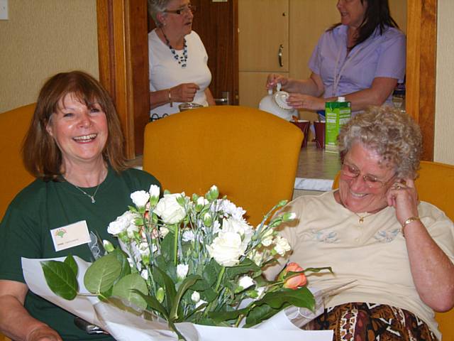 Tenants at the Fieldway scheme make their own hand tied fresh flower arrangement 