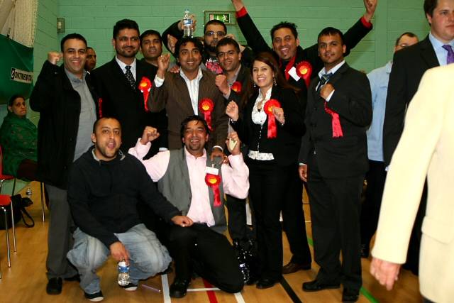 Central ward Councillor Farooq Ahmed celebrating with his supporters