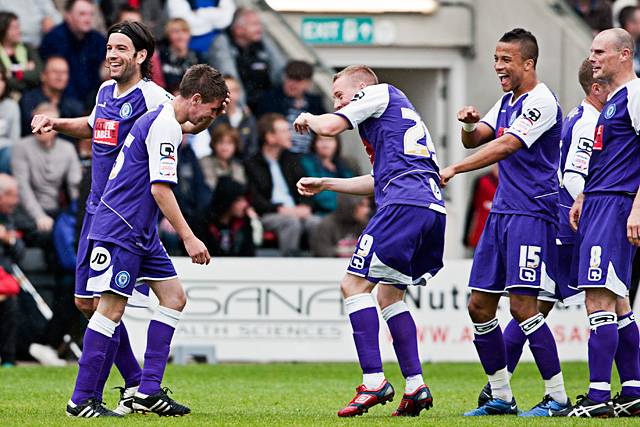 Bournemouth v Rochdale<br />Reece Gray gets his team mates congratulations following his winning goal