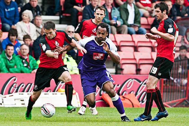 Bournemouth v Rochdale<br />Chris O'Grady battles for the ball