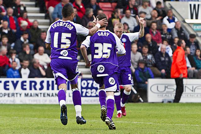 Bournemouth v Rochdale<br />Reece Gray gets Joe Thompson's congratulations following his winning goal