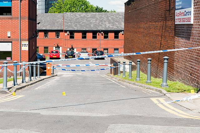 Evidence markers further up the road at St Chad's Court