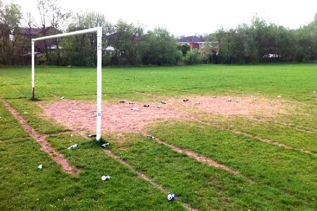 The condition a football pitch in Norden was left in recently by youths. 
