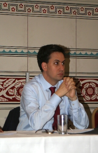 Ed Miliband speaking at a conference in Rochdale