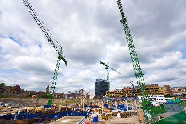 The building is starting to take shape – the current Municipal Offices and bus station are in the background. They’ll be demolished to make way for the new retail and leisure development.
