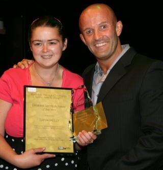 Simon Jackson MBE presenting the Disabled Sports Achiever Award to Sarah Kelly