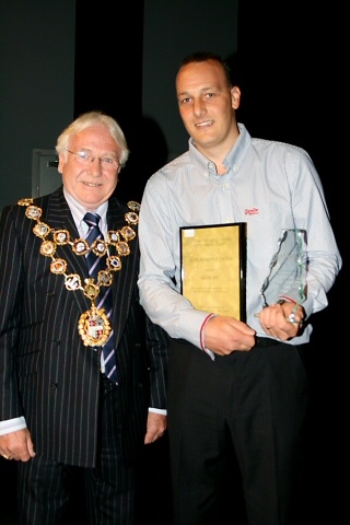 Mayor Godson presenting the Sports Achiever of the Year Award to Mark Kay