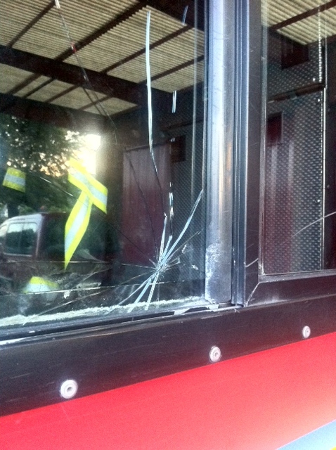 Criminal damage of a fire engine that was attacked 